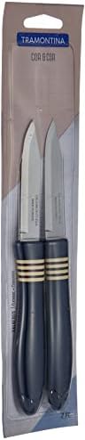 Tramontina Cor&Cor 2 Pieces Paring Knife Set with Stainless Steel Blade and Blue Polypropylene Handle