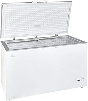 Super General 440 Liter Chest Freezer SGF444HM, Rectangular Deep Freezer with Sliding Glass Door, Lock & Key, Lamp, Wheels, 130 x 70 x 84 .5cm (WxDxH), White/Grey, 1 Year Warranty