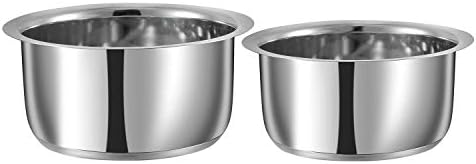 Vinod Stainless Steel, Sandwich Bottom, Tope Set 5 litres and 6 litres - 2 Pieces (Induction and Gas Stove Friendly) Without Lids,2 Years Warranty, Silver