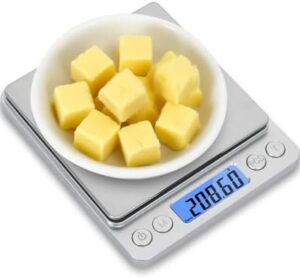NEXT-SHINE Digital Kitchen Scale 500 x 0.01 Gram, Pocket Size with PCS Tare Switch Weighing Units Function, Stainless Steel Platform
