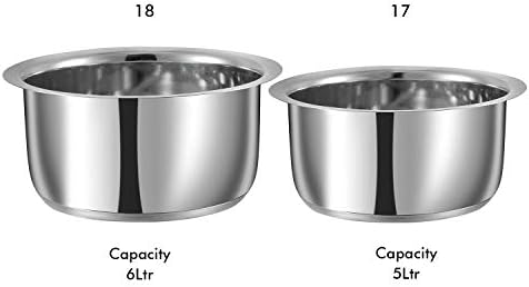 Vinod Stainless Steel, Sandwich Bottom, Tope Set 5 litres and 6 litres - 2 Pieces (Induction and Gas Stove Friendly) Without Lids,2 Years Warranty, Silver