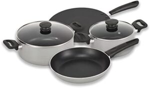 Brabantia Indu+ 4 pcs Cookware Set Casserole 20cm & Casserole 28cm, Prata Pan 28cm and Frying Pan 24cm with Excellent Non Stick Properties and Aluminium Body, Metallic Grey