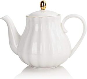 Sweejar Home Royal Teapot, Ceramic Tea Pot with Removable Stainless Steel Infuser, Blooming & Loose Leaf Teapot - 28 Ounce(White)