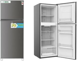 AKAI 335 Liters Double Door Refrigerator with NO FROST, Fridge Freezer, Recessed Handle Glass Shelves LED Light, Digital Control Fast Freezing Titanium Finish, RFMA-S335WTI-NEW MODEL