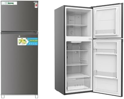 AKAI 335 Liters Double Door Refrigerator with NO FROST, Fridge Freezer, Recessed Handle Glass Shelves LED Light, Digital Control Fast Freezing Titanium Finish, RFMA-S335WTI-NEW MODEL