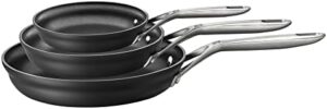 Zwilling Motion pc Frying Pan set. Anodized Aluminium. PFOA-free nonstick coating. Stay cool handles. Oven safe. Set: 3 Fry pans