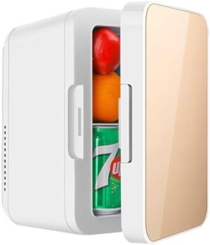 8L Mini Fridge, Refrigerator Portable Dual-Use Car Home Freezer, Cooler Warmer Keep Fresh for Car Home, Mini Fridge with Glass Door, Control Temperature for Food Drinks Skincare Beauty