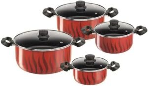 TEFAL Cookware Set | G6 Tempo Flame 8 Pcs Cooking Set | Casseroles | Red | Aluminium | 2 Years Warranty | C3079082