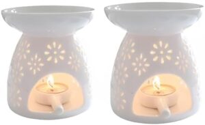 X Spring Candle Warmers, 2 Pack Ceramic Tealight Holder Oil Burner, Essential Oil Aromatherapy Stove, White Burner for Home Bedroom Decoration