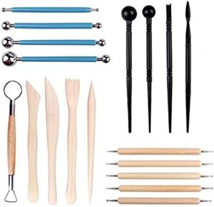 U-HOOME 18PCS Clay Pottery Modeling Dotting Set Carving Tools Rock Painting Kit for Sculpture Pottery Mandala Rock Art Embossing Pattern
