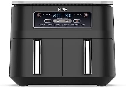Ninja Foodi Dual Zone Digital Air Fryer, 2 Drawers, 7.6L, 6-in-1, Air Fry, Max Crisp, Roast, Bake, Dehydrate, Cooks 4-6 Portions, Non-Stick, Dishwasher Safe Baskets, Black, AF300ME, 2 Years Warranty
