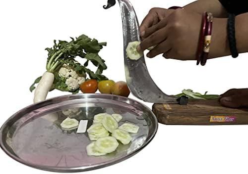 Traditional Manual Vegetable Folding Iron Blade Cutter Pahsul Vili Boti Aruvamanai Kathipeeta with Strong Wooden Board