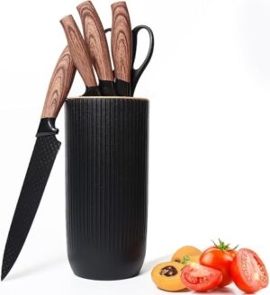 Knife Set, 6-Piece Versatile Kitchen Knife Set Black Sharp Knife Sets for Kitchen with Block Professional Chef Knife Block Set, Anti-Rust Stainless Steel Knives Set for Kitchen