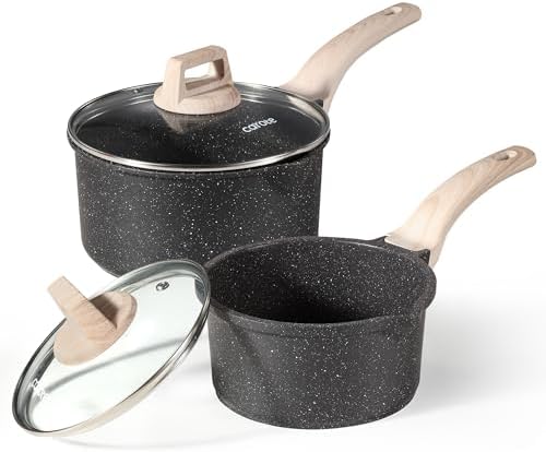 CAROTE 1.5Qt & 3.0Qt Sauce Pan Set with Lid Nonstick Saucepan 4 Pcs Non Stick Sauce Pots Cooking Pot with Pour Spout, Easy to Clean, Small Kitchen Pots Induction Pot, PFOA FREE (Class Granite)