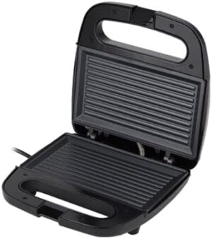 Geepas Portable Powerful 2 Slice Grill Maker with Non-Stick Coated Plates With Safety Locks,Cool Touch Handle & Skid- Resistant Feet, Power On & Ready Light Indicators 750 W GGM6001 Black