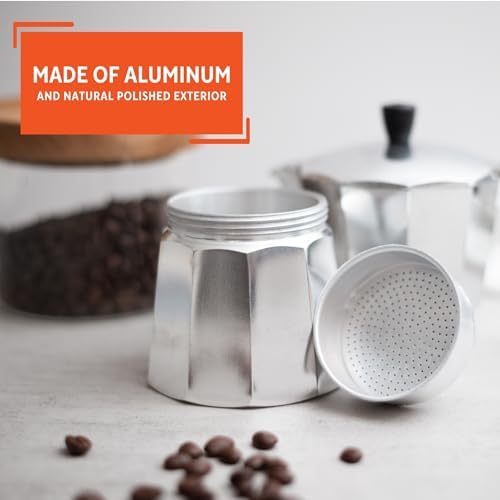 IMUSA USA B120-43V Aluminum Espresso Stovetop Espresso Maker 6-Cup, Silver