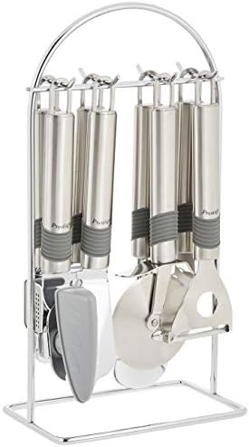Prestige Progrip Steel Kitchen Utensils Set with Stand | Nonstick Stainless Steel Cooking Utensils Set | Kitchen Accessories | PR55186