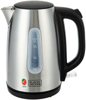 BLACK+DECKER Cordless Electric Kettle, 2200W Power, 1.7L, with Water-Level Indicator, Removable Filter & Auto Shut-Off, Stainless Steel Body, Perfect for Beverages, JC450-B5