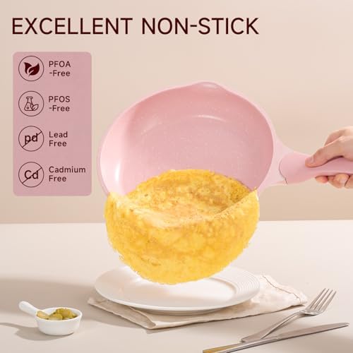 JEETEE Pink Pots and Pans Set Nonstick 23pcs, Healthy Kitchen Cookware Sets, Induction Cooking Set Pink Frying Pans, Saucepans, Sauté & Griddle & Crepe Pan (PFOA Free)