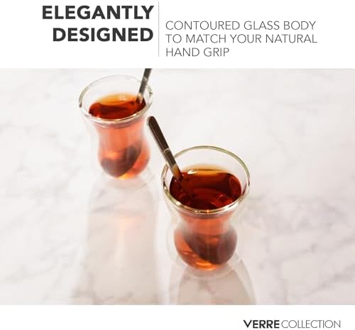 Verre Collection Original Double Wall Turkish Tea Glass Cups 4.25 Ounce Set Of 2 Insulated Thermo Glass 4.25oz Clear