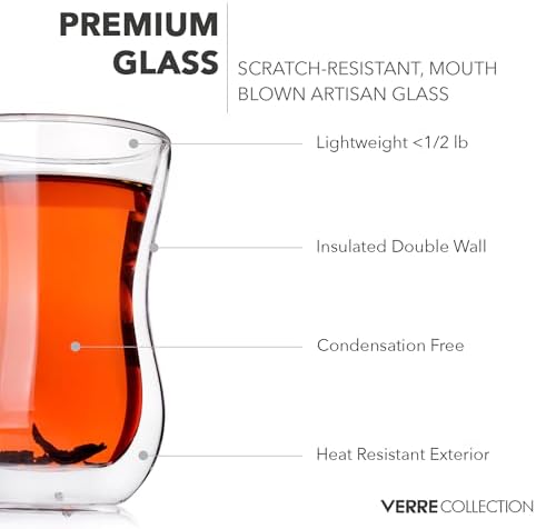 Verre Collection Original Double Wall Turkish Tea Glass Cups 4.25 Ounce Set Of 2 Insulated Thermo Glass 4.25oz Clear