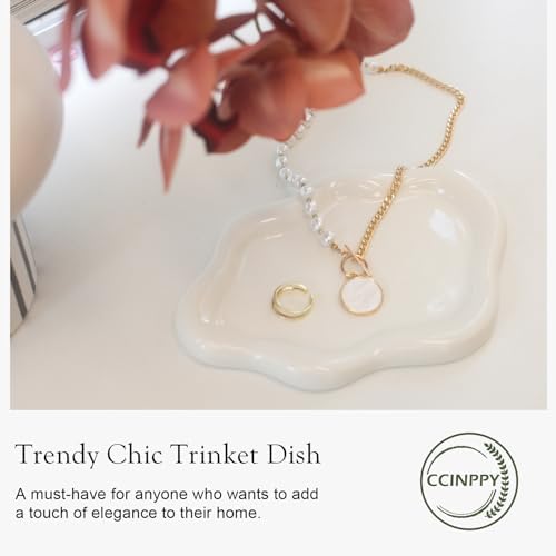 Ceramic Jewelry Tray Trinket Dish, Decorative Cloud Vanity Key Tray for Women, Ring Holder Dish, Cute White Jewelry Plate Bowl Room Decor Aesthetic, Birthday Mother's Day Christmas Gift