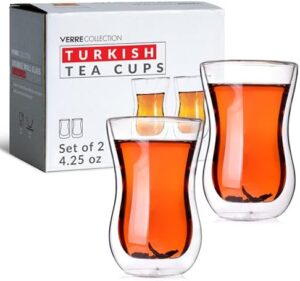 Verre Collection Original Double Wall Turkish Tea Glass Cups 4.25 Ounce Set Of 2 Insulated Thermo Glass 4.25oz Clear
