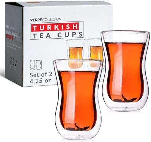 Verre Collection Original Double Wall Turkish Tea Glass Cups 4.25 Ounce Set Of 2 Insulated Thermo Glass 4.25oz Clear