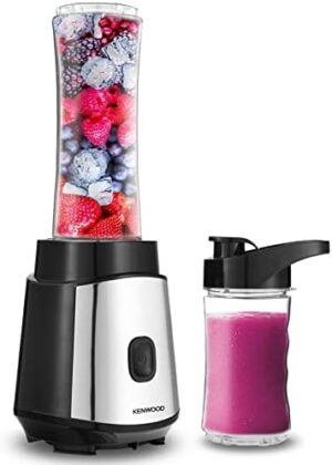 KENWOOD Personal Blender 350W Smoothie Blender/Smoothie Maker with 570ml & 400ml Tritan Smoothie2Go Bottle and Lid, Ice Crush Function BLM05.A0BK Black/Silver