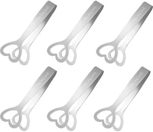 KASTWAVE 6 Pcs Sweet Tongs, Mini Serving Tongs Stainless Steel Sugar Tongs Heart Sugar Tongs Silver Ice Cube Tong Small Lemon Tongs for Food Sweets Bread Cake Tea Coffee Bucket Kitchen Wedding Party