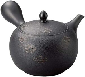 Yamaki ikai Japanese Large Kyusu Tokoname Handmade Clay Teapot 15.6 Fluid Ounces Shunjuu Scarlet Crest Pattern Black L339 from Japan (1)