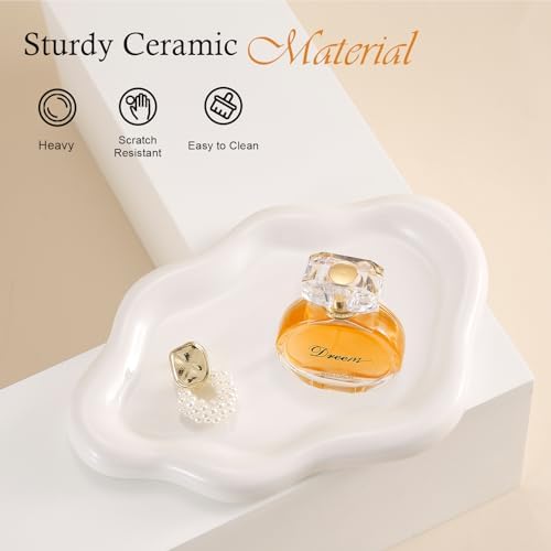 Ceramic Jewelry Tray Trinket Dish, Decorative Cloud Vanity Key Tray for Women, Ring Holder Dish, Cute White Jewelry Plate Bowl Room Decor Aesthetic, Birthday Mother's Day Christmas Gift