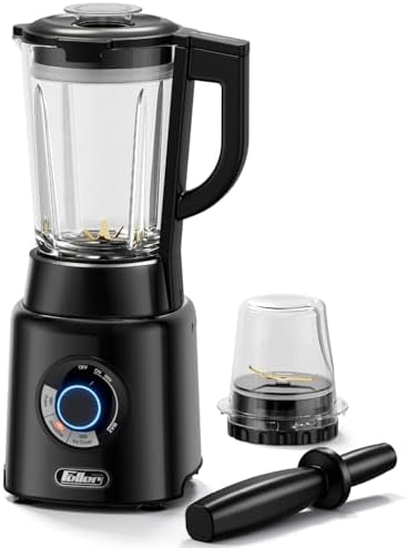 Feller Germany, 1200W Blender + Grinder Mill, 1.7L Glass Jar, Ice Crush/Smoothie/Pulse Modes, Variable Speed, 6-Fin Blade, Safety Lock, 2Y Guarantee BLG1200 UAE Stainless Steel (Black)
