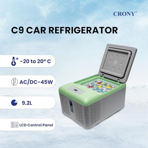 CRONY C9-9Litre Portable Mini Freezer,12 Volt Refrigerator, 10 Quart (9 Liter) Fast Cooling 12V Car Fridge,Car Cooler, 12/24V DC for Outdoor, Camping, RV, Truck, Boat