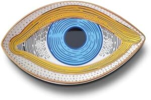 Tazweeq Exquisite Small Ceramic Jewelry Tray, Trinket Dish Evil Eye Decor, Gold Plate Ring Holder, Modern Bohemian Home Essentials, Perfume Organizer, Aesthetic Interior Decoration