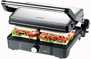 KENWOOD Grill 2000W Contact Health Grill Panini Press with Variable Temperature, 3 Grill Positions for Panini, Burger, Sandwich, Pizza, Steak, Chicken, Fish, Vegetables HGM31.000SI Black/Silver