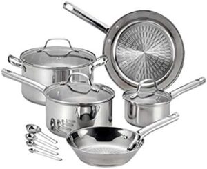 T-fal Performa Stainless Steel Cookware Set 12 Piece Induction Oven Broiler Safe 500F Pots and Pans, Dishwasher Safe Silver