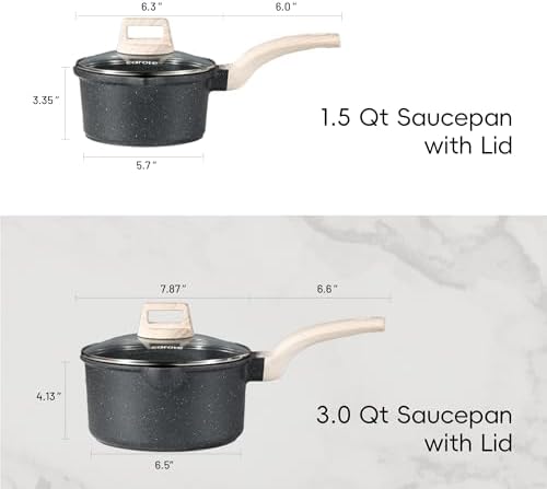 CAROTE 1.5Qt & 3.0Qt Sauce Pan Set with Lid Nonstick Saucepan 4 Pcs Non Stick Sauce Pots Cooking Pot with Pour Spout, Easy to Clean, Small Kitchen Pots Induction Pot, PFOA FREE (Class Granite)