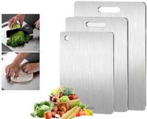 3 Pack Cutting Boards for Kitchen,Stainless Steel Cutting Board, Upgrade Double Sided Board, 304 Stainless Steel Food Grade Cutting Board for Meat Fruit & Vegetable(34×23, 39×28, 29 * 20cm)