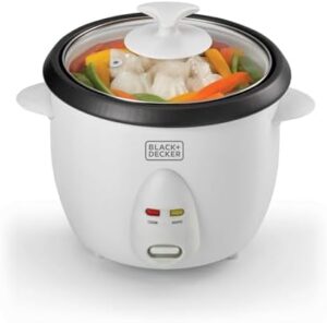 BLACK+DECKER Rice Cooker, 400W, 1L Capacity, Removable Nonstick Bowl, Steaming Tray, Glass Lid, Cool-Touch Design, Auto Warm Function, Water Level Indicator, Quick Meals, 220-240V, White - RC1050-B5