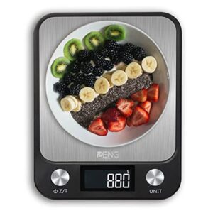 Digital Kitchen Food Scale, Stainless-Steel Platform, Ultra Slim/Multifunctional High Accuracy with Large LCD Display/Tare Function for Weight Loss (Type A Black 15KG)