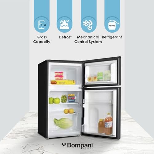 Bompani 100 Liter Top Mount Double Door Refrigerator - Defrost Fridge Freezer With Smart Sensor & Humidity Control With 1 Year Full & 5 Year Compressor Warranty - BR100SS - Black