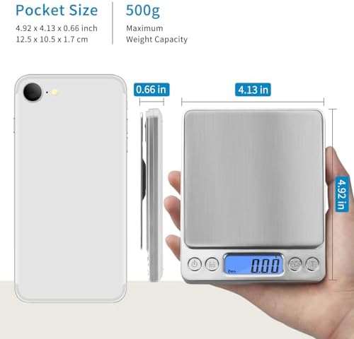 toprime Digital Kitchen Scale, Mini/Pocket Scale, 500g 0.01g High Precision Gram Micro Food Jewelry Scale with Platform, LCD Display, Tare and PCS Features