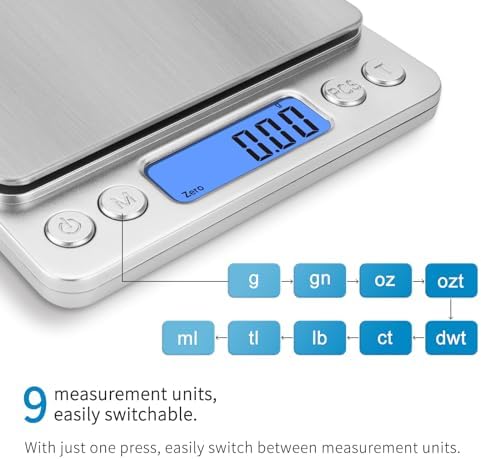 toprime Digital Kitchen Scale, Mini/Pocket Scale, 500g 0.01g High Precision Gram Micro Food Jewelry Scale with Platform, LCD Display, Tare and PCS Features