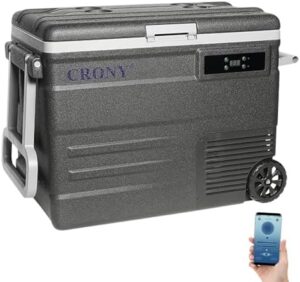 CRONY U55 12V/24DV Car Refrigerator 55L Electric Cooler Car Fridge APP Bluetooth Control -20°C to 20°C, Portable with Wheels Freezer for Camping Travel Outdoor, Dual Power Options