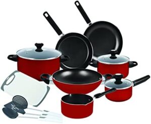 Prestige Classique Pro Aluminium Cookware | Non Stick Interior| Durable & Light Weight Red, Sets of 14 Piece - PR21233