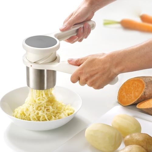 Joseph Joseph 20100 Helix Potato Ricer Masher Ergonomic Twist-Action Hand Manual Stainless Steel For Mashed Potato, White