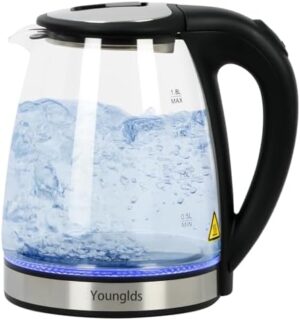 Electric Kettle1.8L Transparent Glass Kettle Stainless Steel Tea Kettle 1500W Fast Boiling Water Heater,BPA-Free Hot Water Boiler with Auto Shut-Off,Easy to Clean,LED Indicator,Perfect for Home,Office