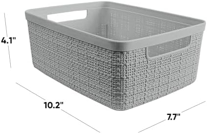 Curver Set of 8 Jute Small Decorative Plastic Organization and Storage Basket Perfect Bins for Home Office, Closet Shelves, Kitchen Pantry and All Bedroom Essentials, Grey, 8