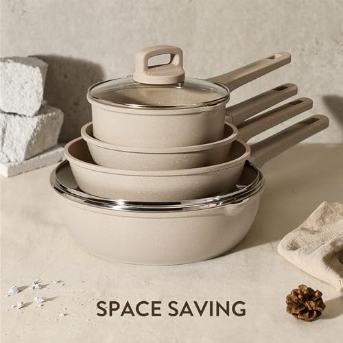 CAROTE Pots and Pans Set Nonstick, Cookware Set Non Stick, Induction Cookware Sets, Kitchen Cooking Set with Stay-Cool Handles, 10 Piece